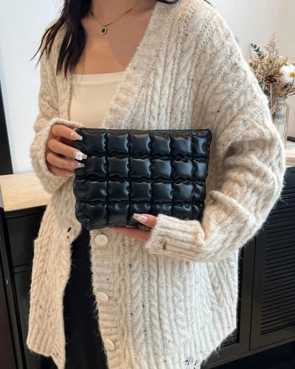 Plaid Quilted Zippered Clutch Bag