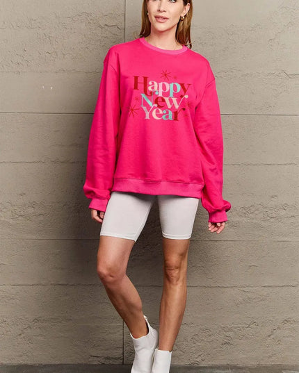 Simply Love Full Size HAPPY NEW YEAR Round Neck Sweatshirt - ShopEasier