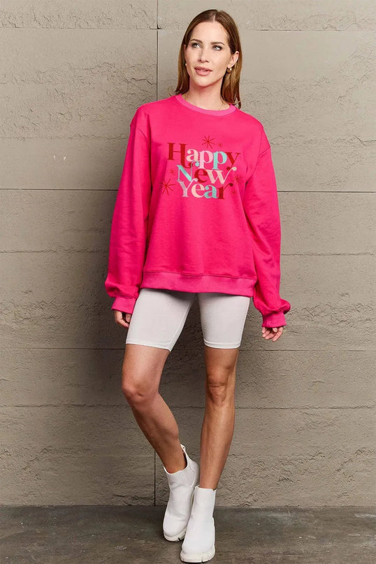 Simply Love Full Size HAPPY NEW YEAR Round Neck Sweatshirt - ShopEasier