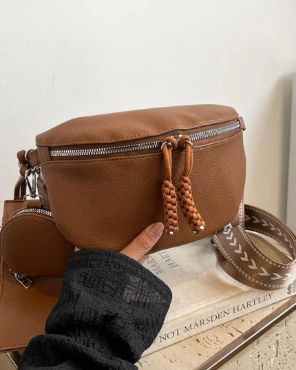 PU Leather Adjustable Strap Crossbody Bag with Coin Purse