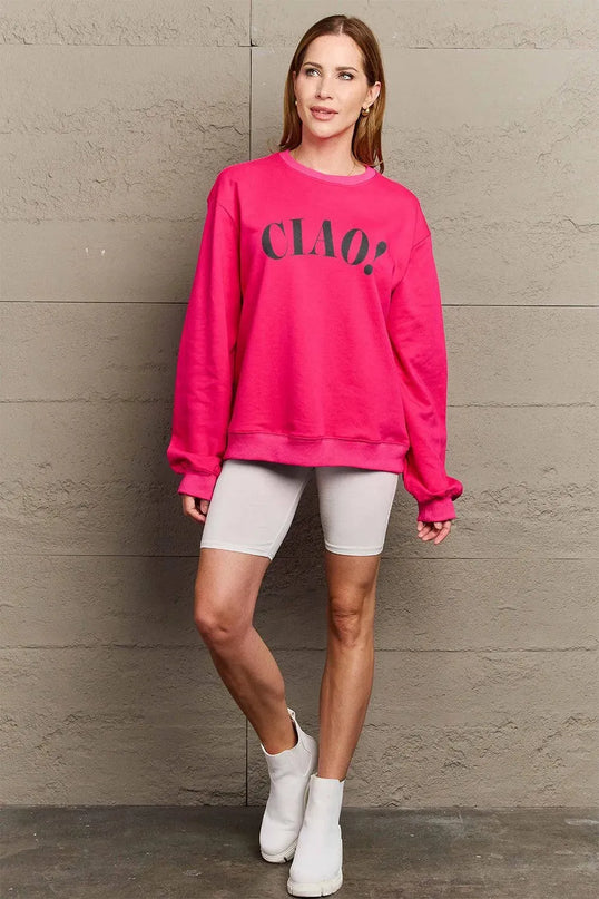 Simply Love Full Size CIAO！Round Neck Sweatshirt - ShopEasier