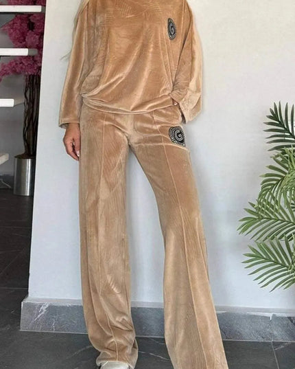 Full Size Boat Neck Long Sleeve Top and Pants Set