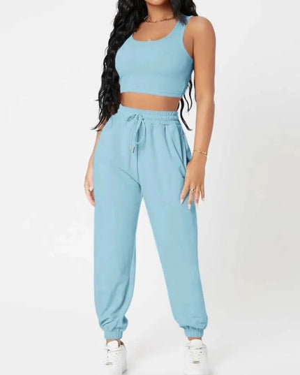 Wide Strap Top and Drawstring Joggers Set - ShopEasier