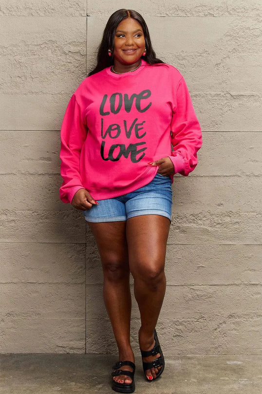 Simply Love Full Size LOVE Round Neck Sweatshirt - ShopEasier