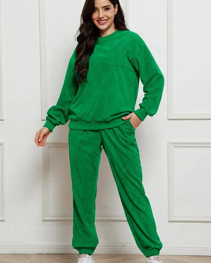 Cozy Corduroy Two-Piece Sweatshirt and Sweatpants Ensemble