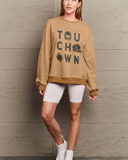 Simply Love Full Size TOUCHDOWN Long Sleeve Sweatshirt - ShopEasier