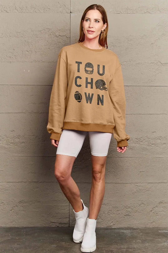 Simply Love Full Size TOUCHDOWN Long Sleeve Sweatshirt - ShopEasier