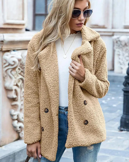 Luxe Urban Sherpa Coat with Lapel Collar