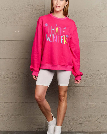 Simply Love Full Size I HATE WINTER Dropped Shoulder Sweatshirt - ShopEasier