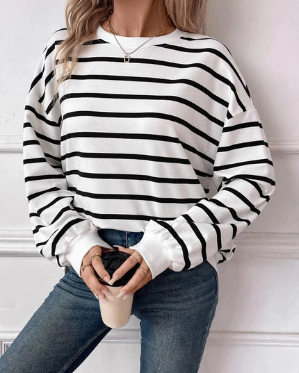 Chic Striped Round Neck Long Sleeve Sweatshirt