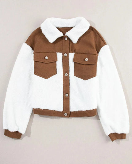 Corduroy Contrast Patchwork Fuzzy Jacket - ShopEasier