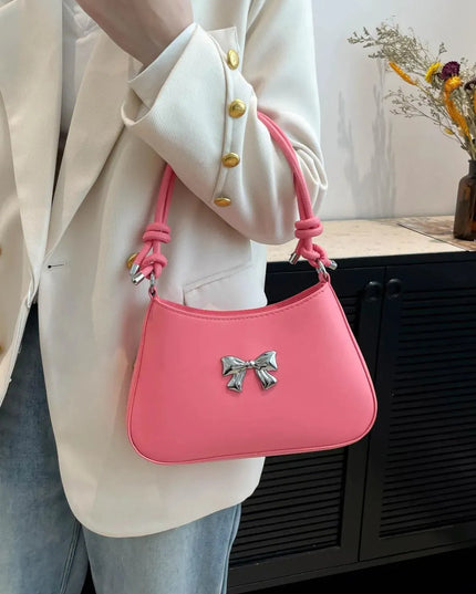 Knotted Strap PU Leather Bow Handbag