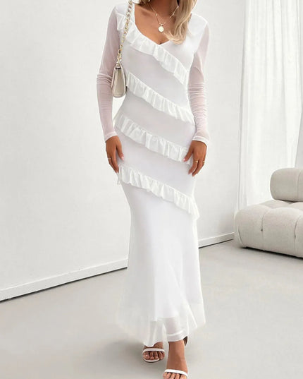 Devine Ruffled Surplice Long Sleeve Maxi Dress