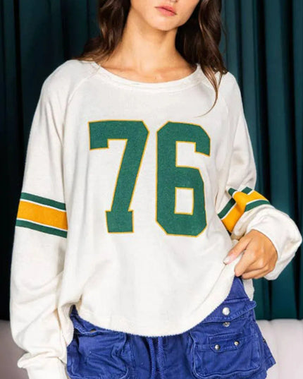 Number 76 Round Neck Long Sleeve Top - ShopEasier