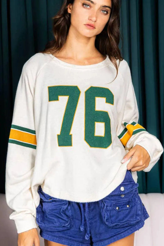 Number 76 Round Neck Long Sleeve Top - ShopEasier