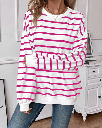 Chic Striped Round Neck Long Sleeve Sweatshirt