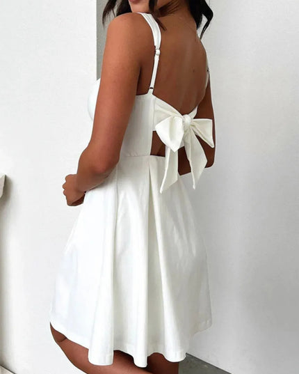 Devine Bow Back Square Neck Mini Dress