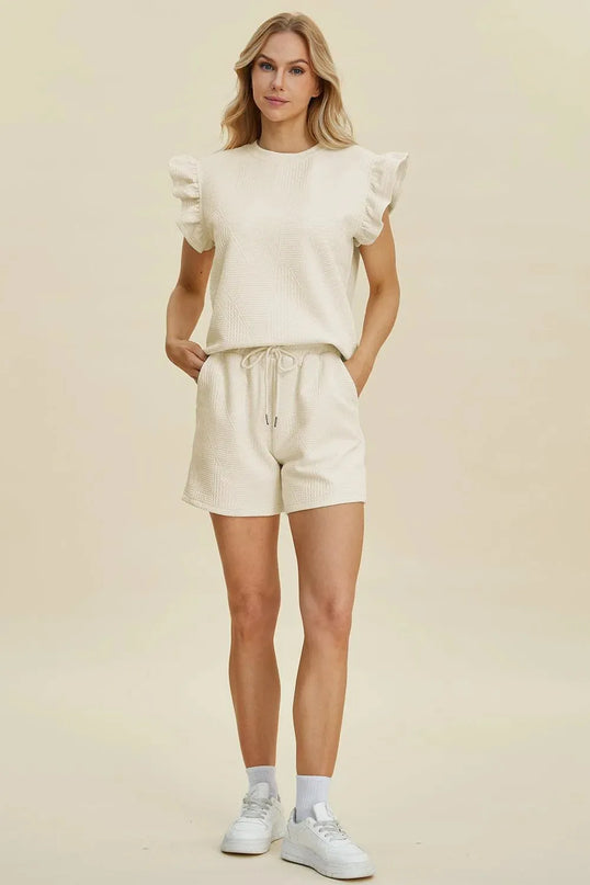 Chic Ruffled Sleeve Top and Shorts Set - Full Size Fashion Ensemble