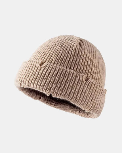 Distressed Cuffed Knit Hat - ShopEasier