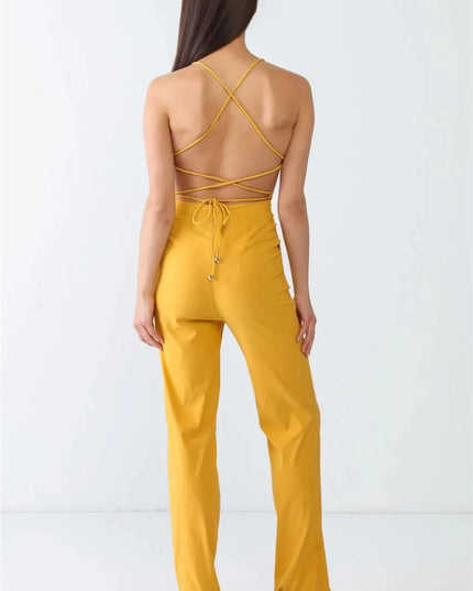 Doreli Group Backless Tied Spaghetti Strap Sleeveless Jumpsuit - ShopEasier