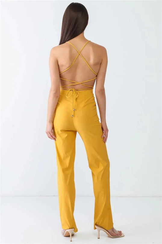 Doreli Group Backless Tied Spaghetti Strap Sleeveless Jumpsuit - ShopEasier