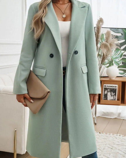 Stylish Pocketed Long Sleeve Coat with Collared Neck