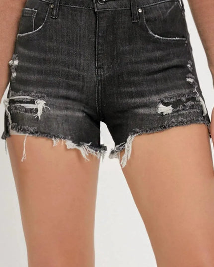 Mid Rise Raw Hem Denim Shorts for Summer Casual Style