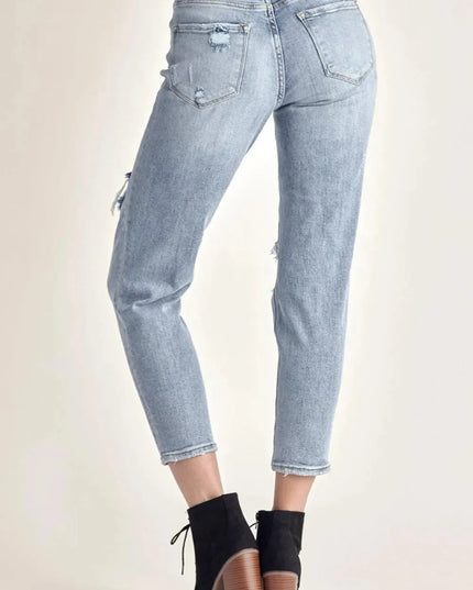 RISEN Distressed Slim Cropped Jeans - ShopEasier