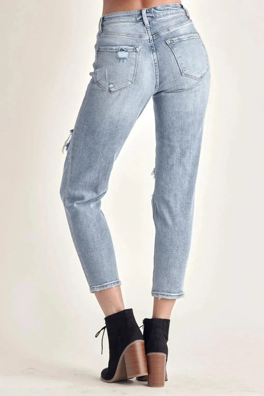 RISEN Distressed Slim Cropped Jeans - ShopEasier