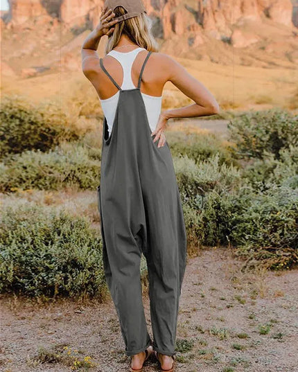 Double Take Full Size Sleeveless V-Neck Pocketed Jumpsuit - ShopEasier