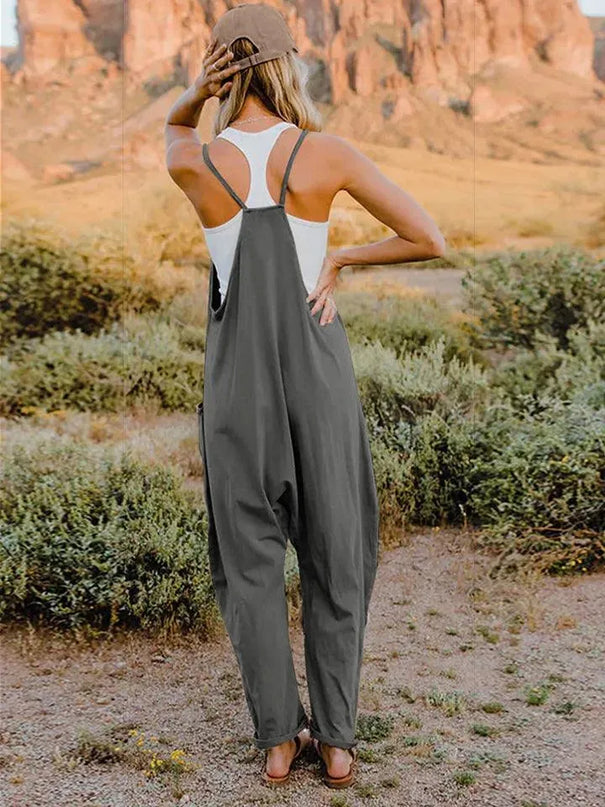 Double Take Full Size Sleeveless V-Neck Pocketed Jumpsuit - ShopEasier