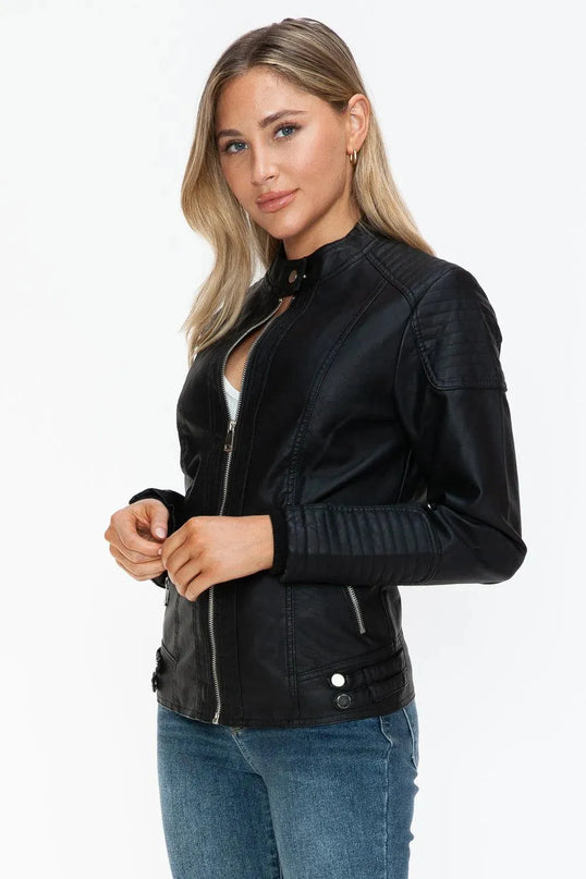 Snobbish Faux Leather Biker Jacket with Side Zip Pockets - ShopEasier