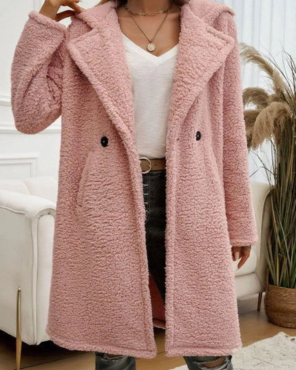 Cozy Button-Up Teddy Coat with Pockets and Hood