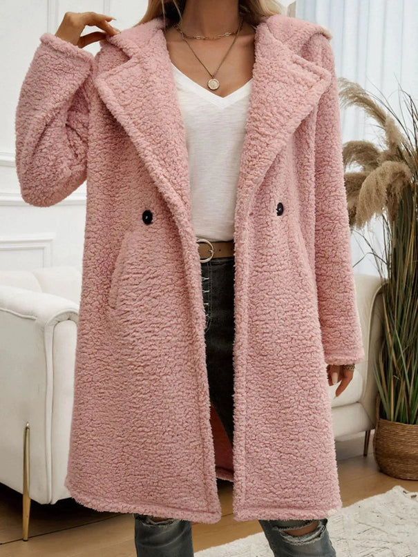 Cozy Button-Up Teddy Coat with Pockets and Hood