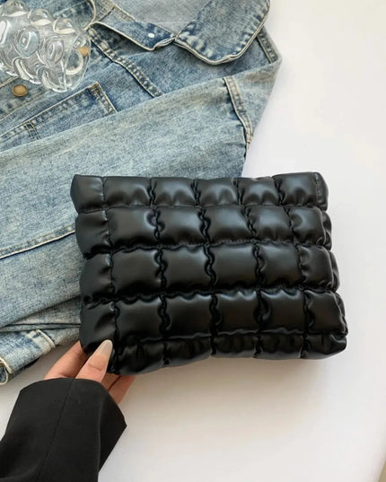 Plaid Quilted Zippered Clutch Bag