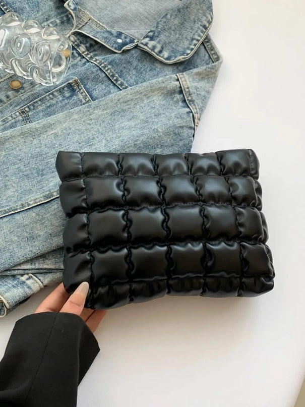 Plaid Quilted Zippered Clutch Bag