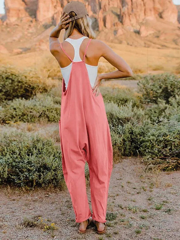 Double Take Full Size Sleeveless V-Neck Pocketed Jumpsuit - ShopEasier