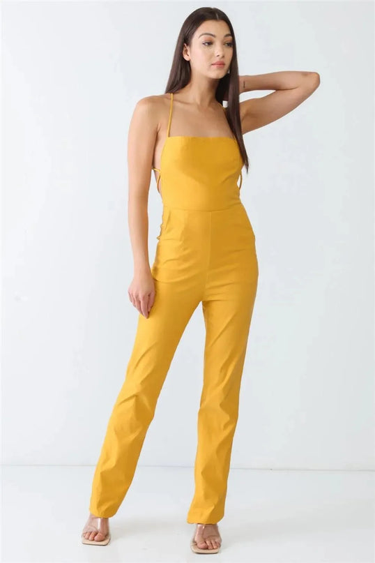 Doreli Group Backless Tied Spaghetti Strap Sleeveless Jumpsuit - ShopEasier