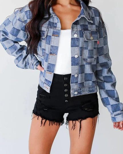 Plaid Denim Button-Up Jacket