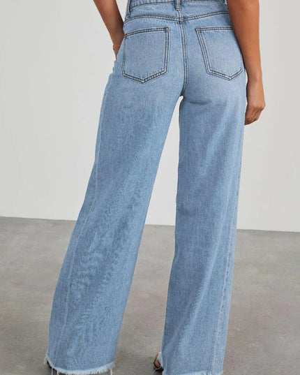 Raw Hem Wide Leg Jeans with Pockets - ShopEasier