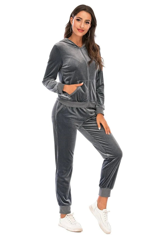 Hooded Zip-Up Jacket and Trousers Ensemble