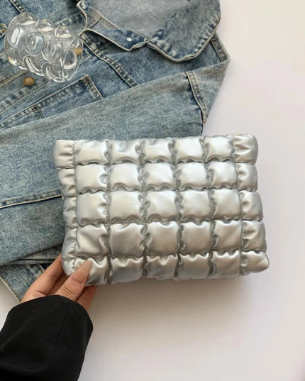 Plaid Quilted Zippered Clutch Bag