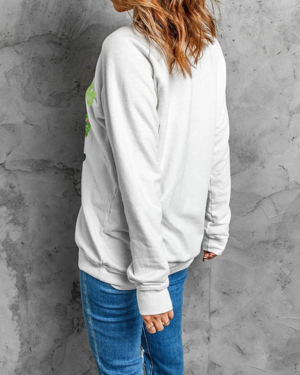 Lucky Clover Round Neck Dropped Shoulder Sweatshirt