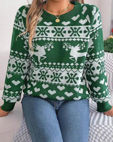 Christmas Element Round Neck Long Sleeve Sweater - ShopEasier