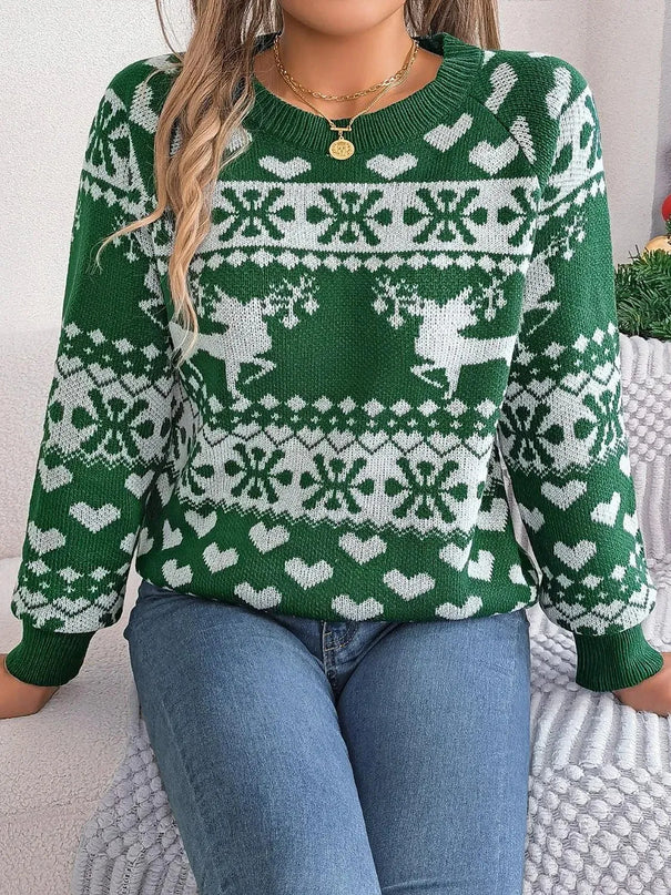 Christmas Element Round Neck Long Sleeve Sweater - ShopEasier