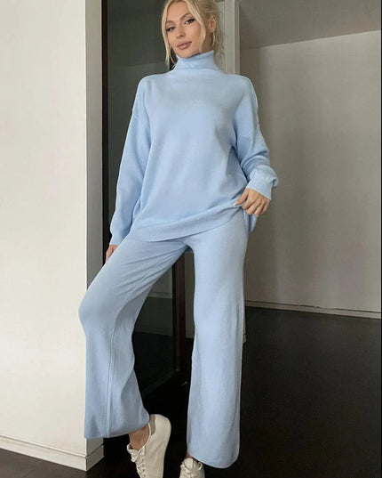 Turtleneck Long Sleeve Top and Drawstring Pants Sweater Set - ShopEasier