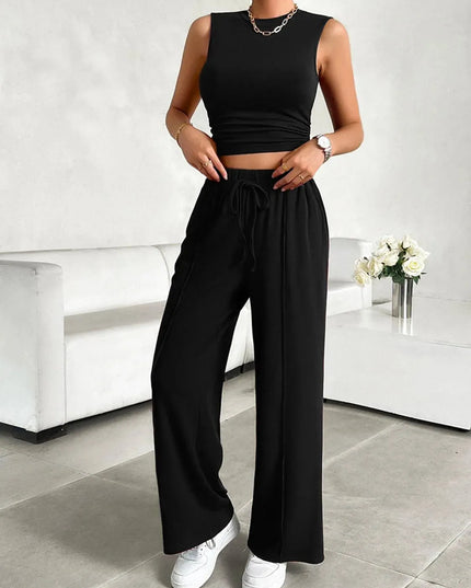 Devine Mock Neck Sleeveless Top and Drawstring Pants Set - ShopEasier