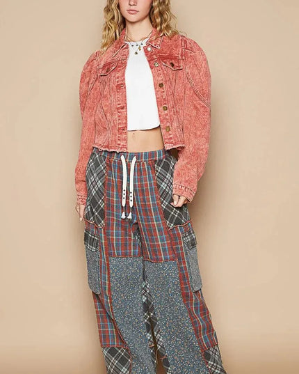 POL Raw Hem Button Up Cropped Denim Jacket - ShopEasier