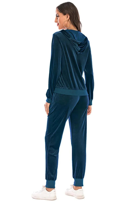 Hooded Zip-Up Jacket and Trousers Ensemble