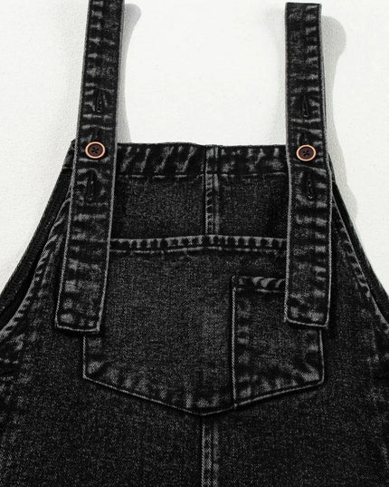 Distressed Wide Strap Denim Overalls - ShopEasier